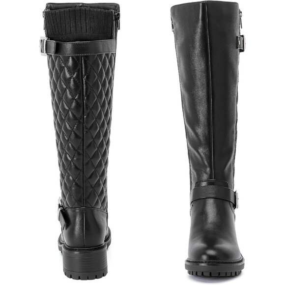 Women’s Knee High Boots Faux Leather Winter Travel Riding Combat Shoes - Picture 5 of 6